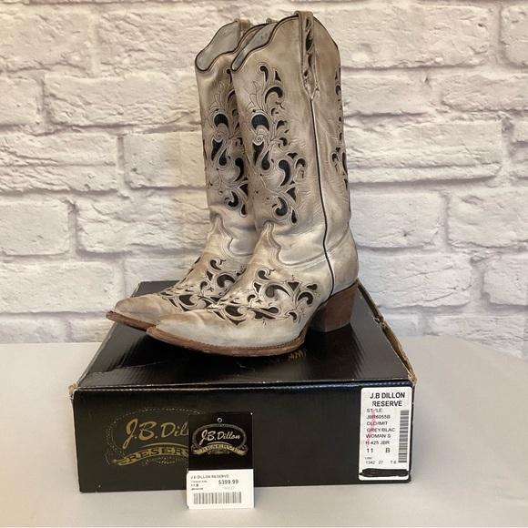 J.B. Dillon 11 Chicory Women’s Western Boots Leather Lizard Print Gray Taupe - Picture 4 of 16